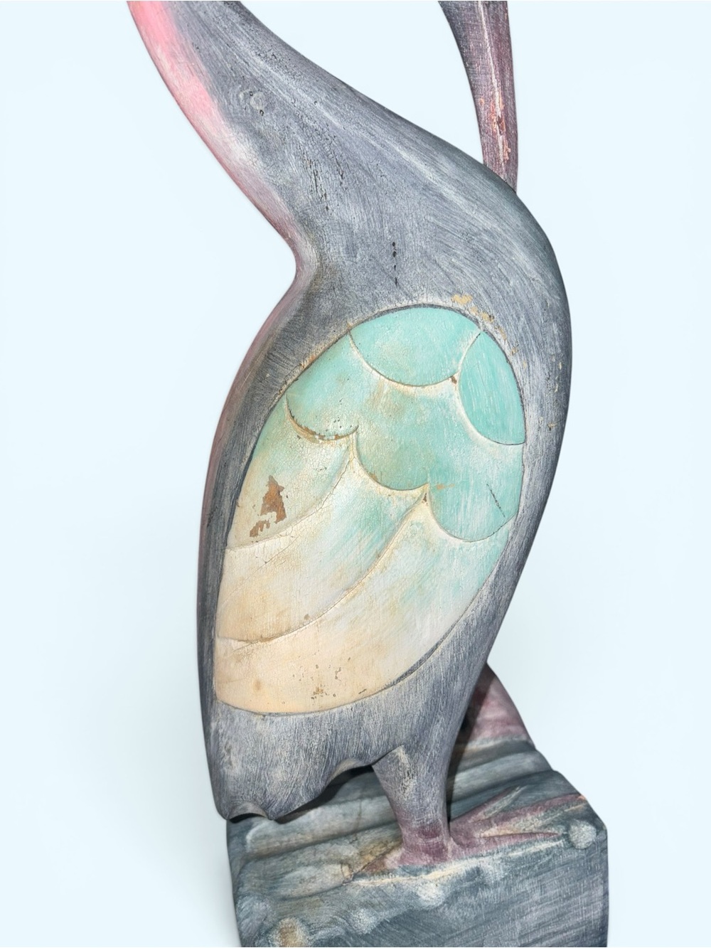 Vintage Handmade Carved Wooden Crane Seabird Nautical Herron Pastels Statue - Picture 6 of 6
